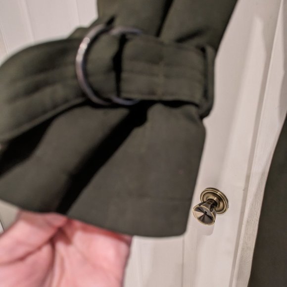 100% wool mens trenchcoat 40R deep olive Sanyo by Carol Cohen - Picture 3 of 5